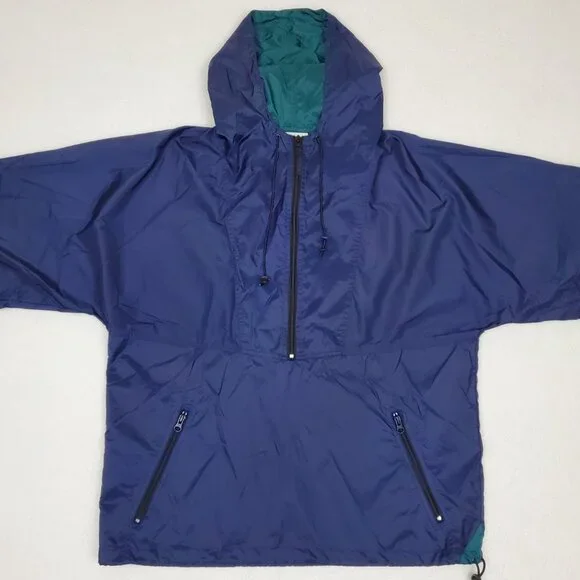 HELLY HANSEN Mens Size M Navy Blue Vintage Hooded Poncho Rain Jacket Windbreaker - Picture 4 of 9